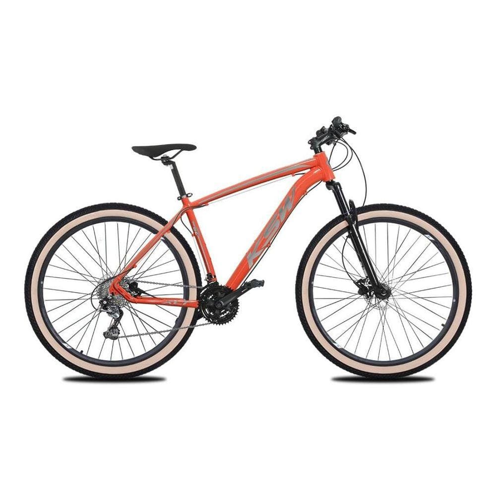 Bicicleta Aro 29 Ksw Xlt 24v K7 Câmbios Shimano Freio Hidráulico Garfo com Trava Pneu Faixa Bege - Laranja