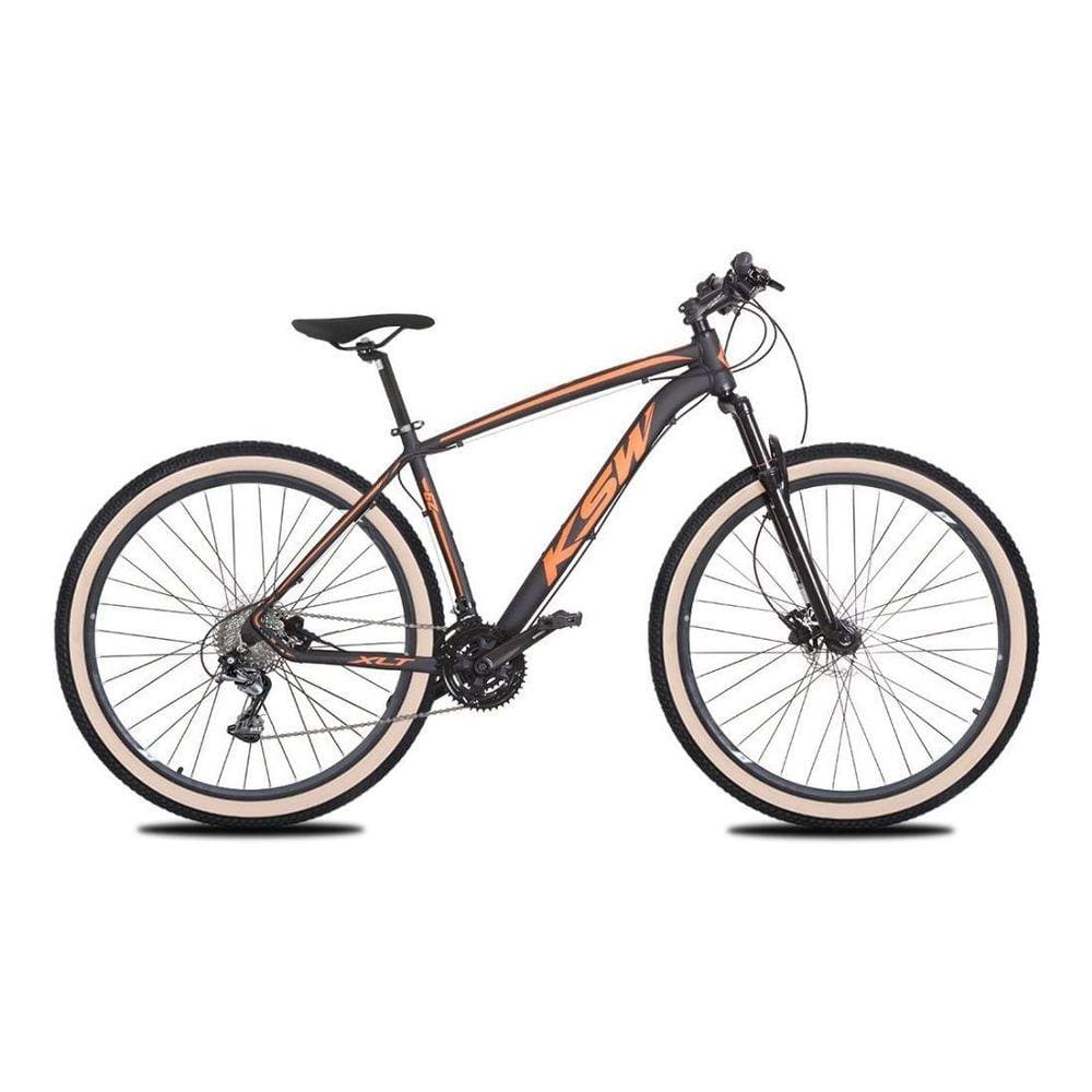 Bicicleta Aro 29 Ksw Xlt 24v K7 Câmbios Shimano Freio Hidráulico Garfo com Trava Pneu Faixa Bege - Preto\\Laranja