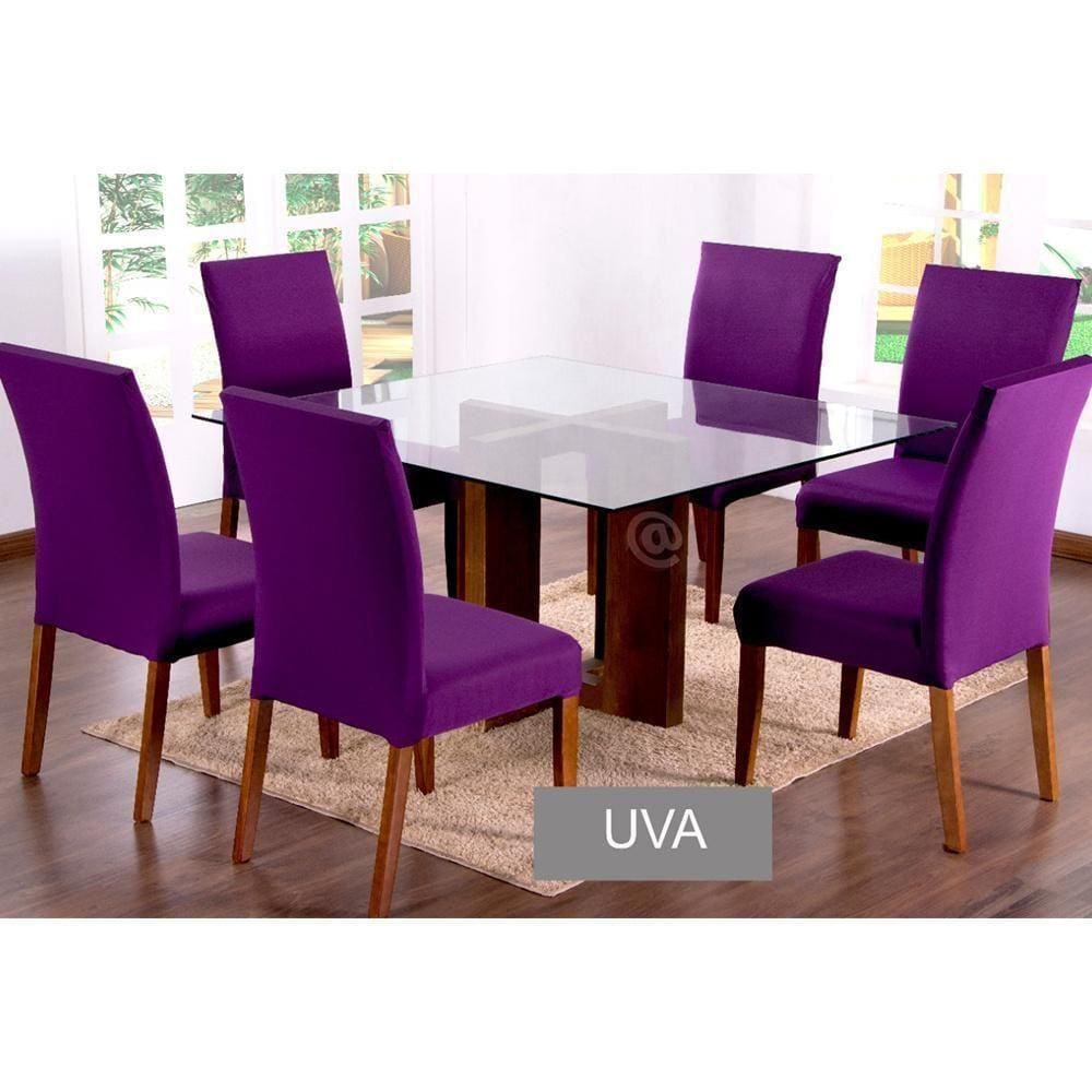 Capas Para Cadeiras De Jantar 06 Peças Em Malha Gel Lisa - Uva