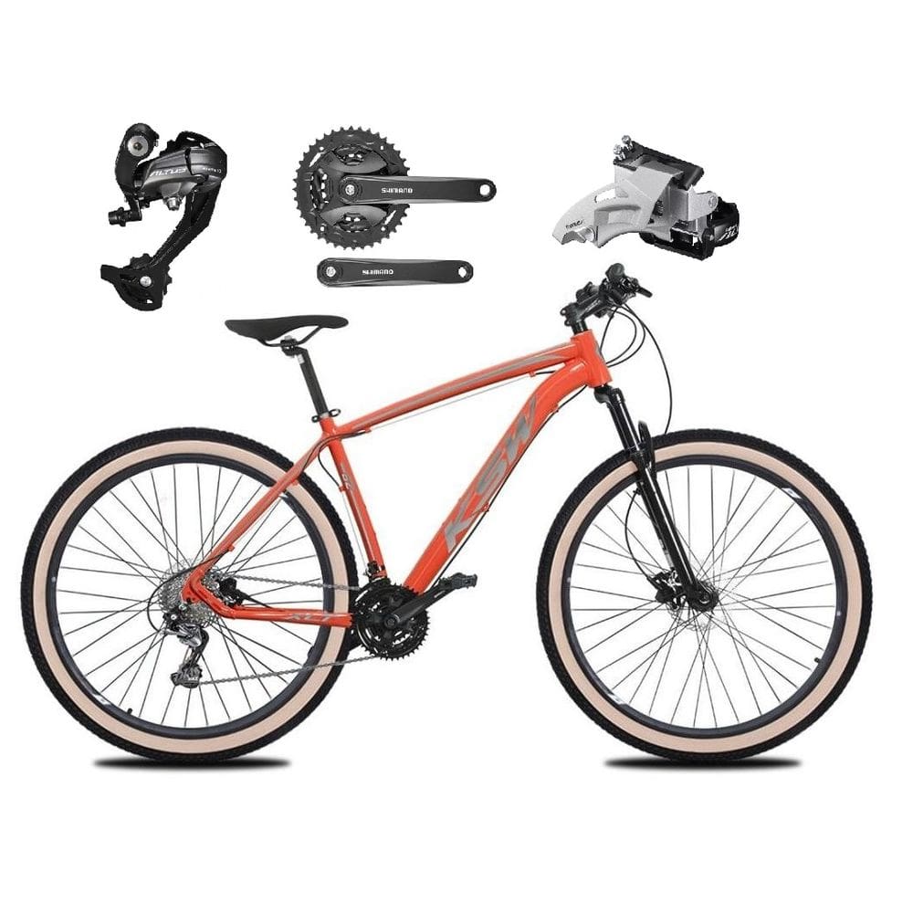 Bicicleta Aro 29 Ksw Xlt 27v Câmbios Shimano Altus Freios Hidráulicos Garfo Com Trava Pneu Bege - Laranja