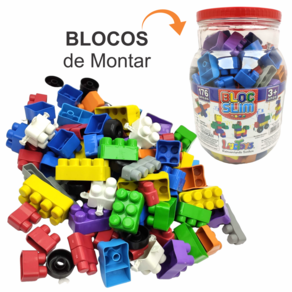 Blocos De Montar Bloc Slin 176 Peças Brinquedo Interativo Educativo Pote Com Tampa Peças Coloridas