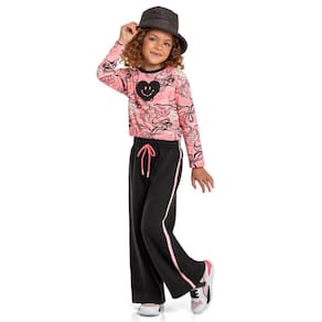 Conjunto com Blusa Cropped em Cotton e Calça Pantalona em Moletom Infantil Menina Quimby 29534