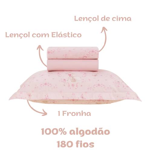 Jogo de Cama Solteiro Infantil Menina Fantasia Rosa Karsten 180fios