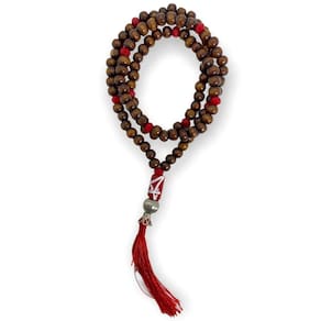 Japamala Ogum 108 Contas em Madeira Pompom Vermelho 8MM