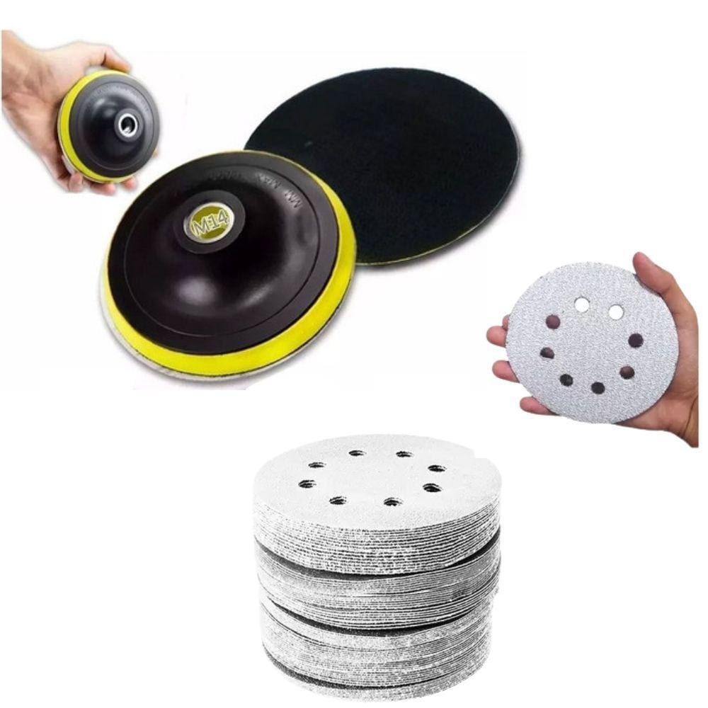 Kit Base Disco de Lixa 125mm x M14 E 10 Disco de Lixa Branco Grão 100
