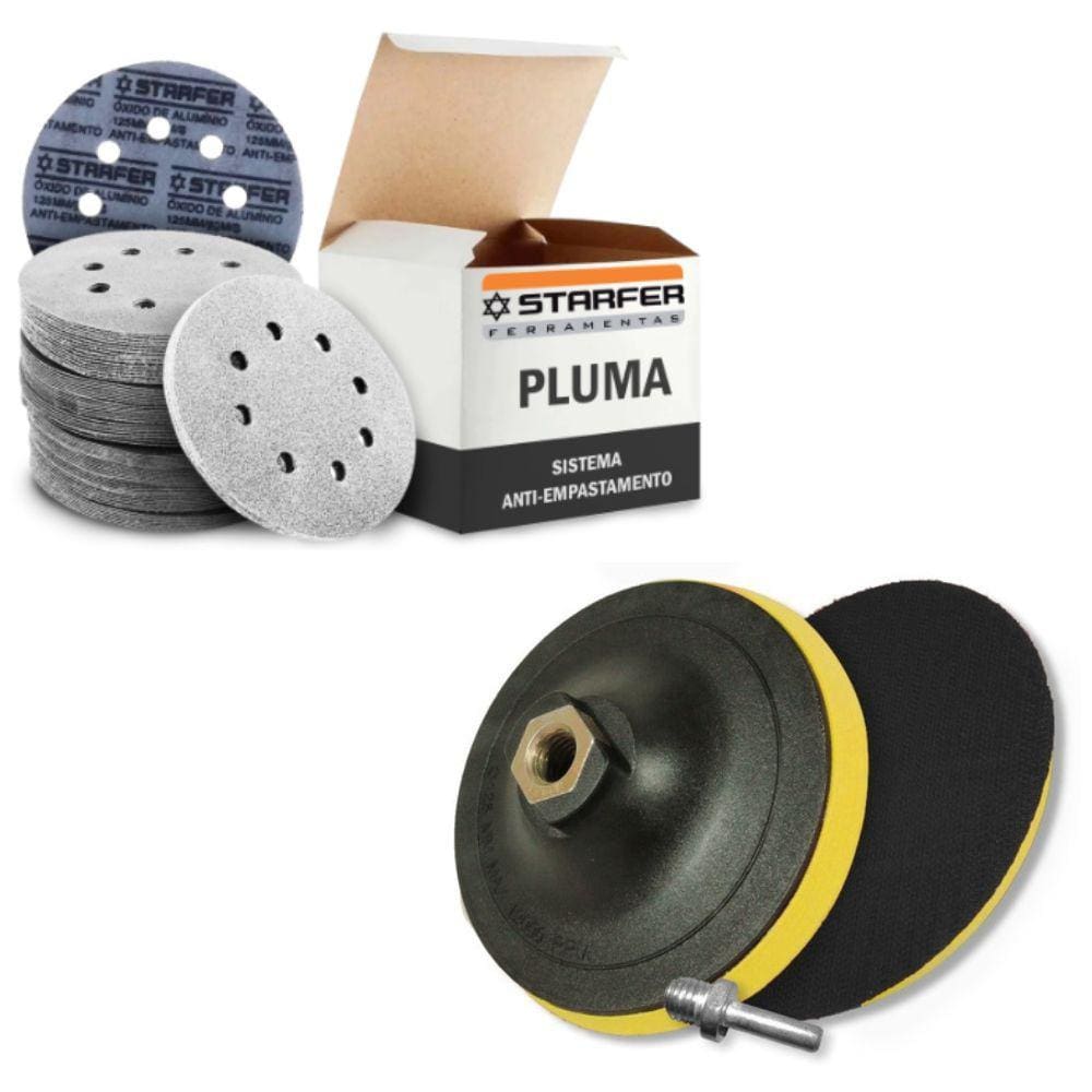 Kit Base Disco de Lixa 125mm x M14 E 10 Disco de Lixa Branco Grão 600