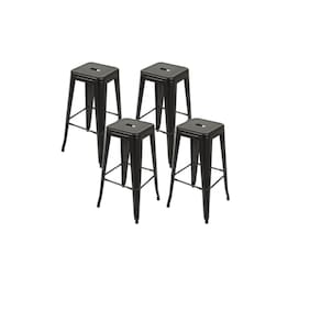 Kit 4 Banquetas Tolix Iron Aço Carbono Industrial - Preto Fosco