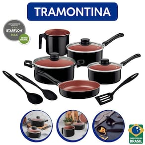 Jogo De Panelas Com Utensílios Em Nylon 8Pç Preto Tramontina