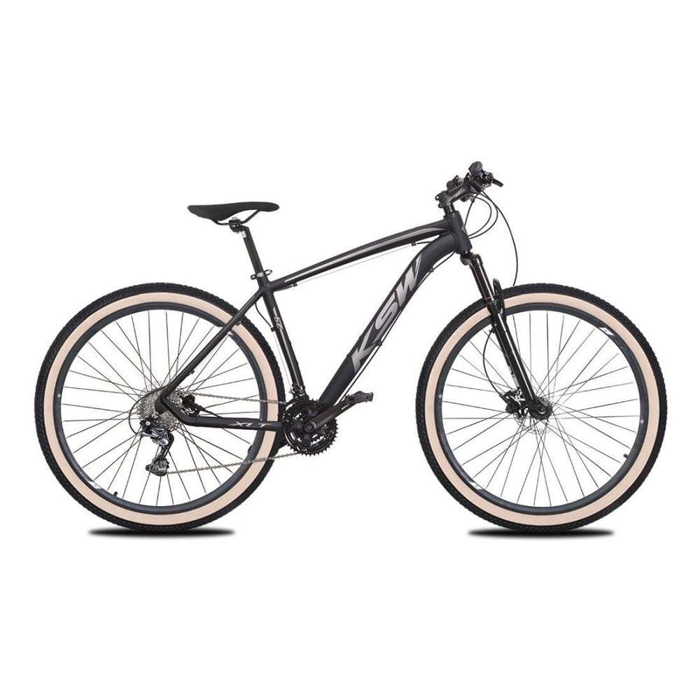 Bicicleta Aro 29 Ksw Xlt 27v Freio Hidráulico K7 Garfo com Trava Pneu com Faixa Bege - Preto\Prata