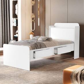 Cama de Solteiro com Baú Tamiris Branco Cambel