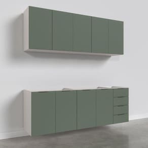 Cozinha Modulada 4 Peças sem Tampo 2 Aéreos e 2 Balcões Ipanema CabeCasa MadeiraMadeira Verde Folha/Branco