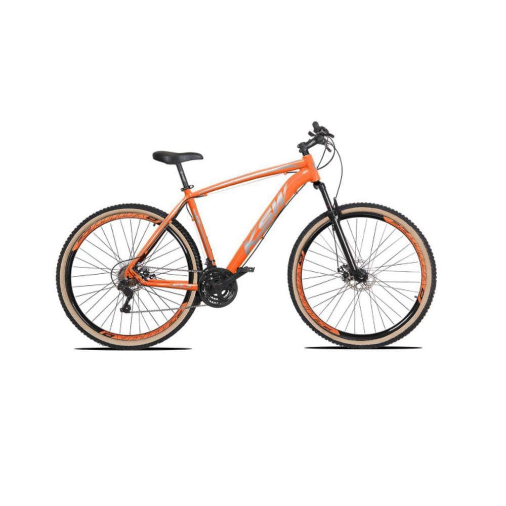 Bicicleta Aro 29 Ksw Xlt Alumínio 27v Freio a Disco Mecânico Garfo com Suspensão Pneu com Faixa Bege - Laranja