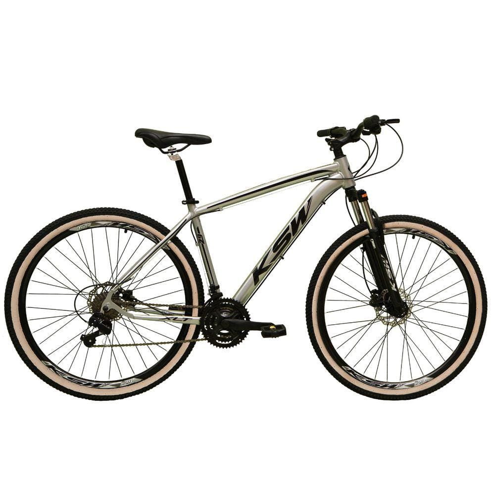 Bicicleta Aro 29 Ksw Xlt Alumínio 27v Freio a Disco Mecânico Garfo com Suspensão Pneu com Faixa Bege - Prata\Preto