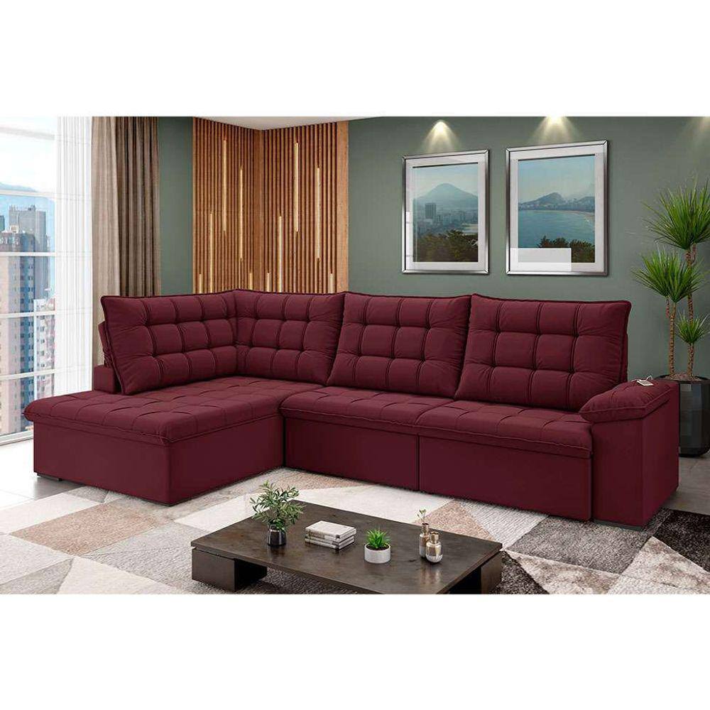 Sofa canto retratil e reclinavel cor bordo | Casas Bahia