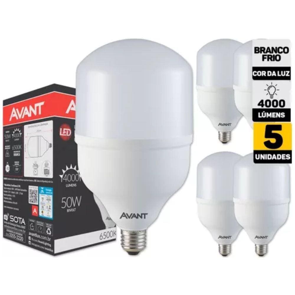 Lampada Bulbo Led HP 50W Branca Avant 5 Unidades