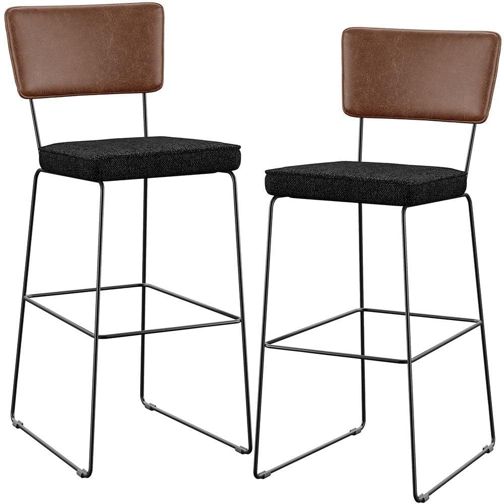 Kit 02 Banqueta Alta Cozinha Sala Jantar Allana L02 Couríssimo Marrom Linho Chumbo - Lyam Decor