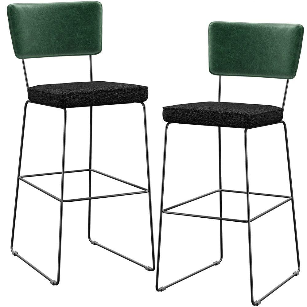 Kit 02 Banquetas Altas Sala De Jantar Fixa Allana L02 Facto Verde Musgo Linho Chumbo - Lyam Decor