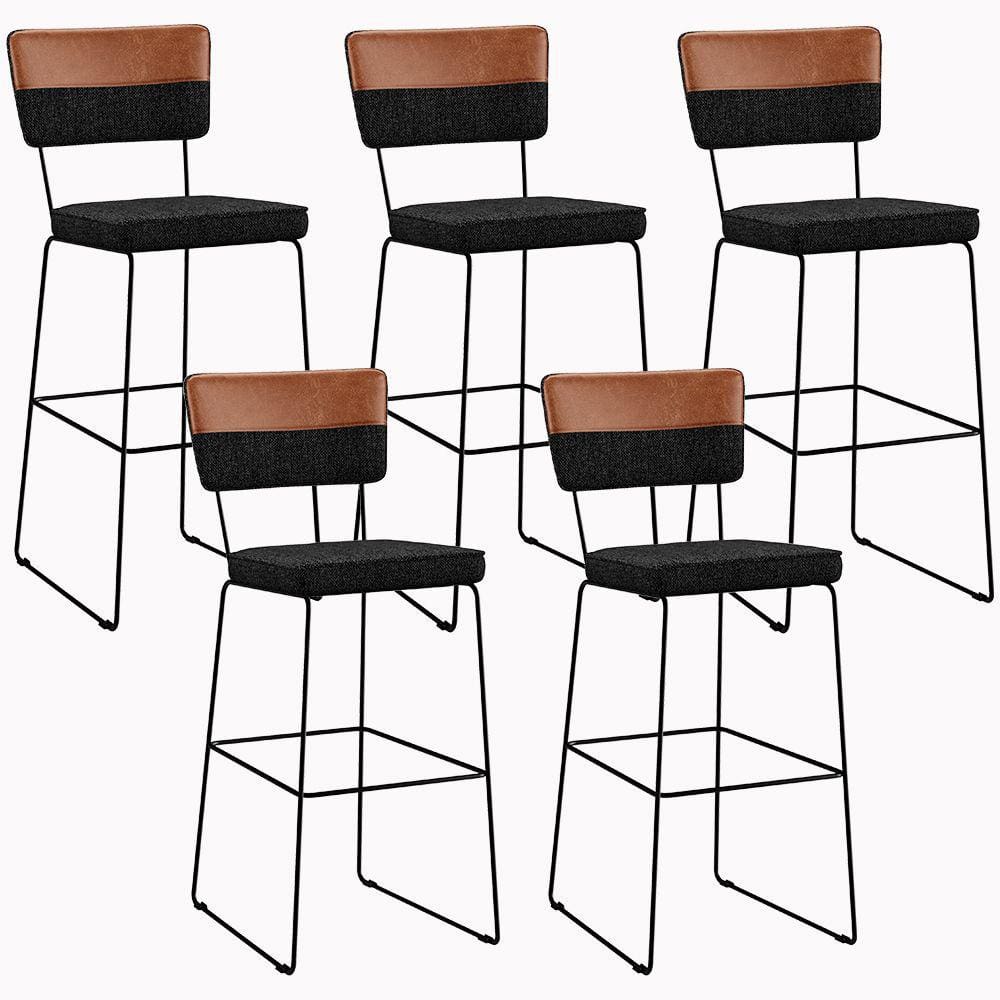 Kit 05 Banquetas Altas Sala Jantar Allana L02 Faixa Couríssimo Camel Linho Chumbo - Lyam Decor