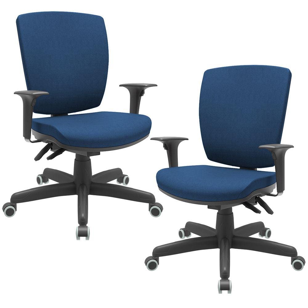 Kit 02 Cadeiras de Escritório Diretor Office Giratória Preto Alta Flexi P03 PoliésterAzul-Lyam
