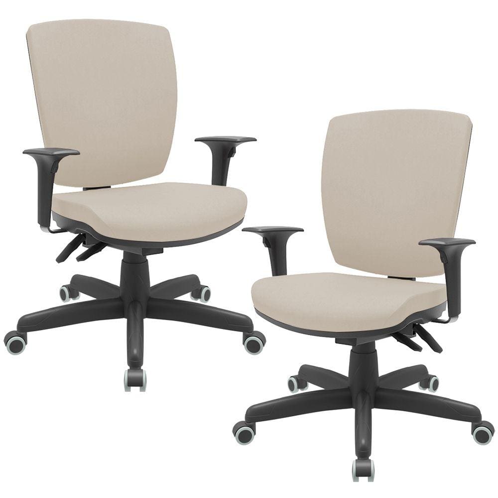 Kit 02 Cadeiras de Escritório Diretor Office Base Giratória Preto Alta Flexi P03 Vinil Bege-Lyam