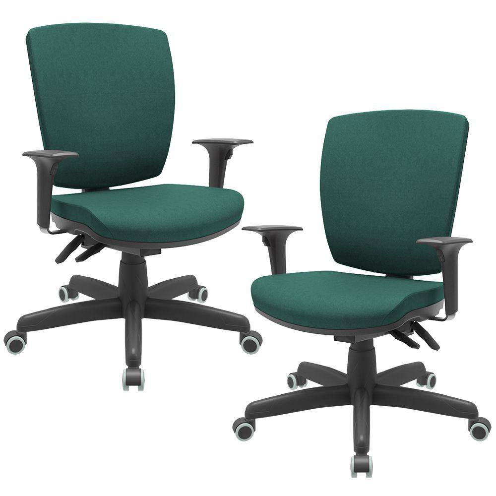 Kit 02 Cadeiras de Escritório Diretor Office Giratória Preto Alta Flexi P03 PoliésterVerde-Lyam