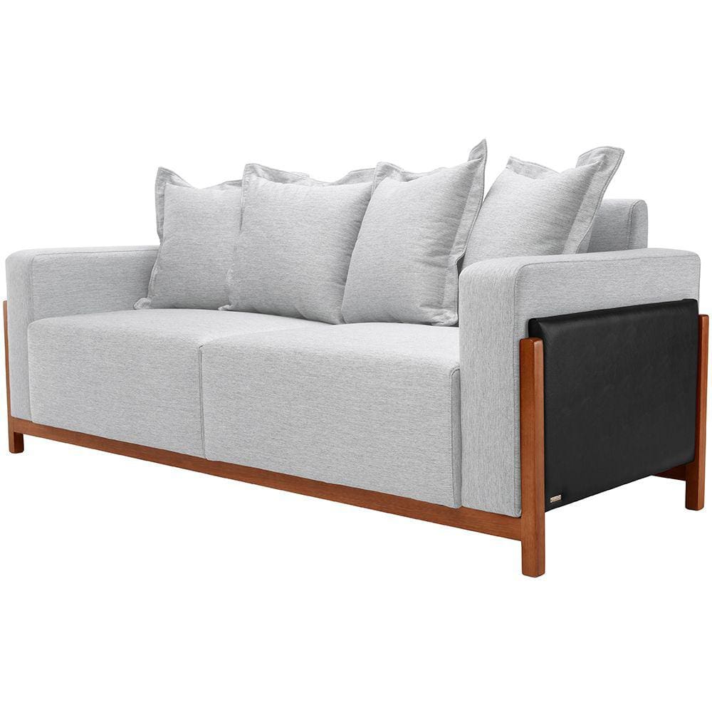 Sofá 03 Lugares Para Sala De Estar 198 cm Khali B04 Linho Cinza Couríssimo Preto - Lyam