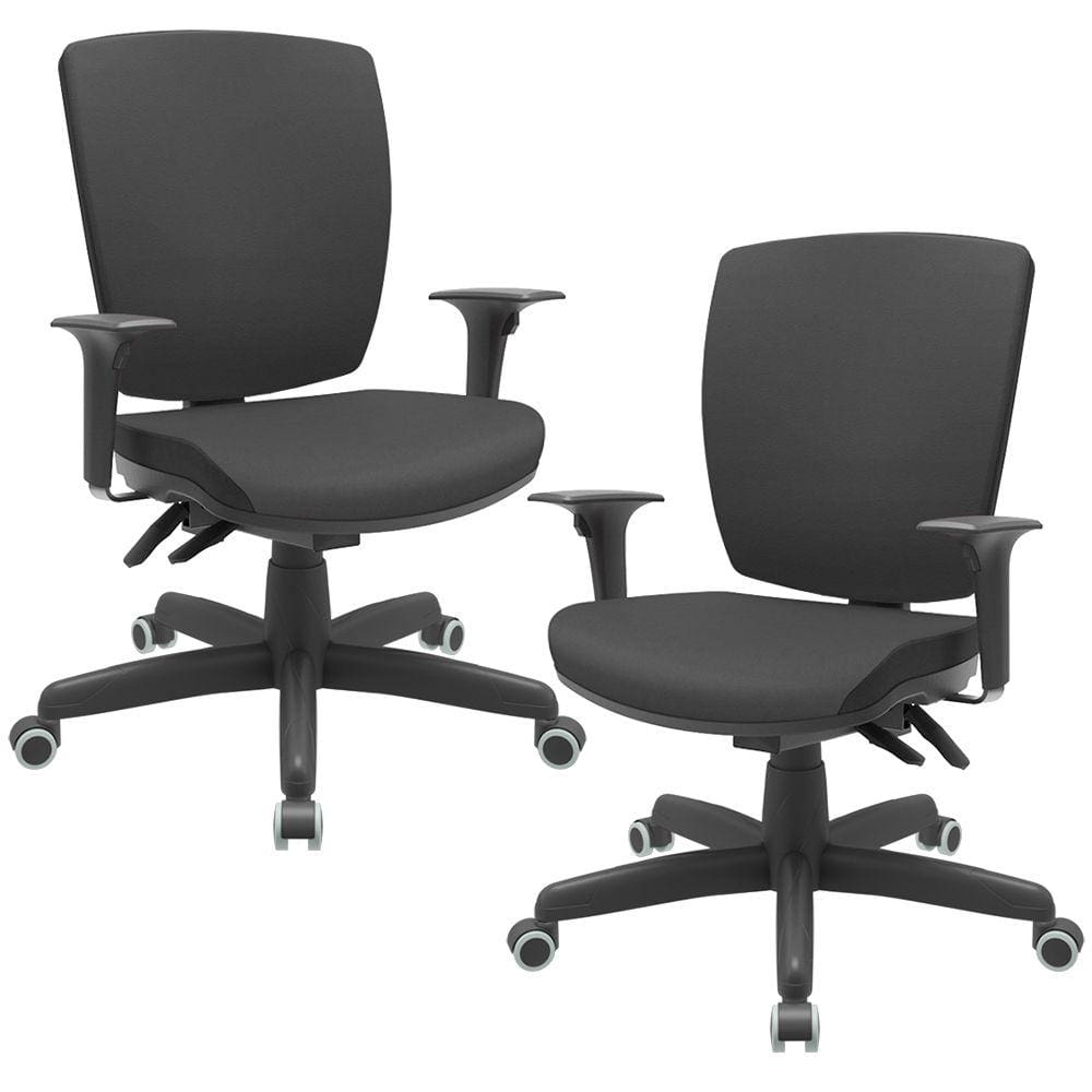 Kit 02 Cadeiras de Escritório Diretor Office Base Giratória Preto Alta Flexi P03 VinilPreto-Lyam