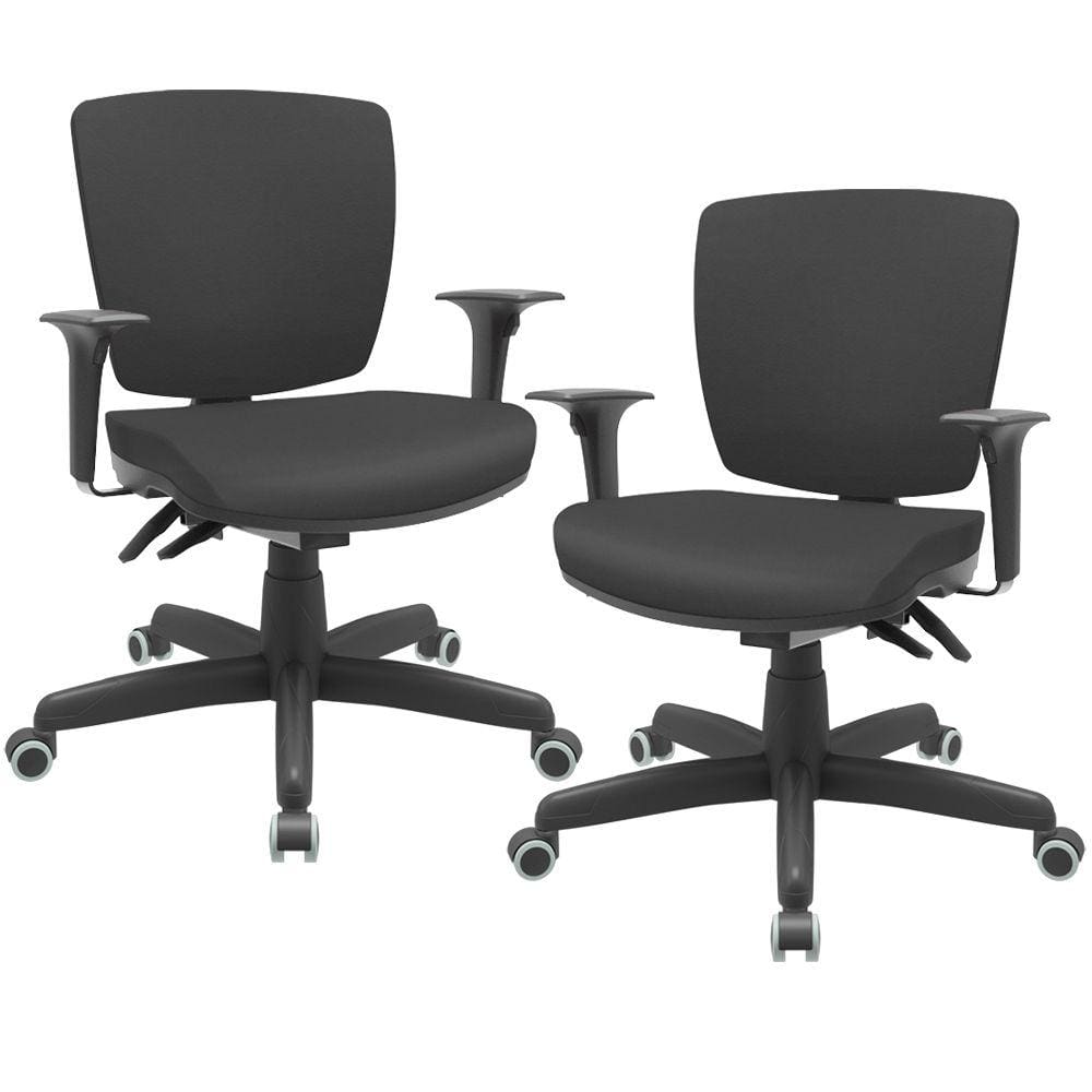 Kit 02 Cadeiras de Escritório Executiva Office Giratória Preto Baixa Flexi P03 Vinil Preto -Lyam