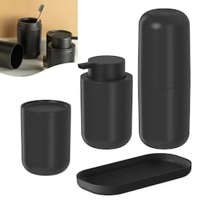 Kit Dispenser Sabonete Líquido Suporte Escova Creme Dental Porta Algodão Bandeja Pia Preto Bold Ou