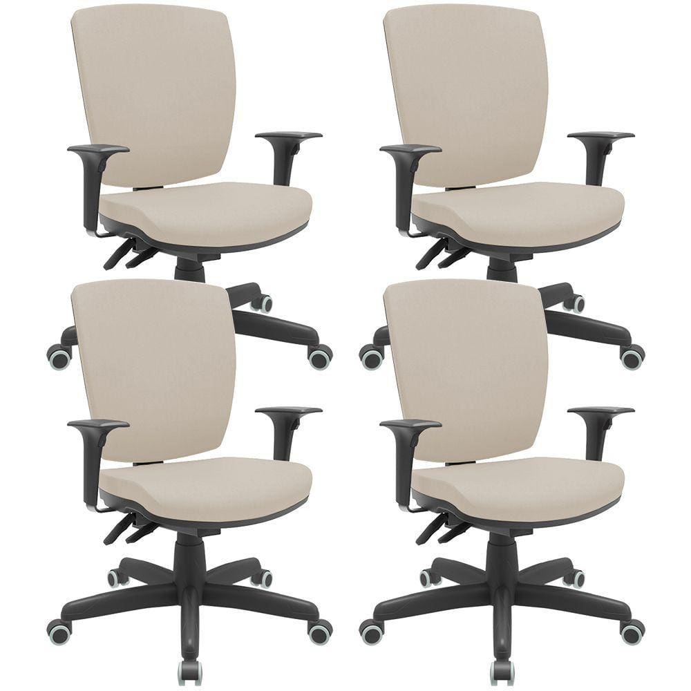 Kit 04 Cadeiras de Escritório Diretor Office Base Giratória Preto Alta Flexi P03 Vinil Bege-Lyam