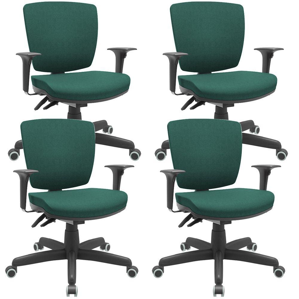 Kit 04 Cadeiras Escritório Executiva Office Giratória Preto Baixa Flexi P03 Poliéster Verde -Lyam