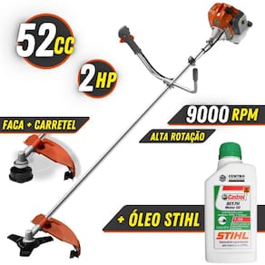 Roçadeira 52cc Com ÓLEO STIHL RL520ACN Tekna 2HP 9000rpm Completa Lâmina 3 Pontas, Carretel, Guidão Bi-Partido, Cinto Almofadado e Kit Ferramentas