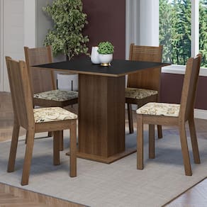 Conjunto Sala de Jantar Mesa Tampo de Madeira 4 Cadeiras Rustic/Preto/Lírio Bege Samara Madesa