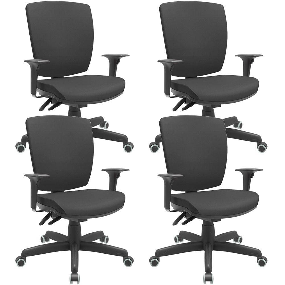 Kit 04 Cadeiras de Escritório Diretor Office Base Giratória Preto Alta Flexi P03 VinilPreto-Lyam