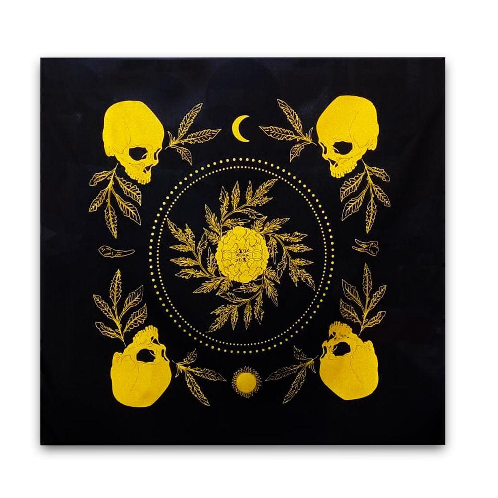 Toalha De Tarô para Leitura Brilho Preto/Dourado 70CM
