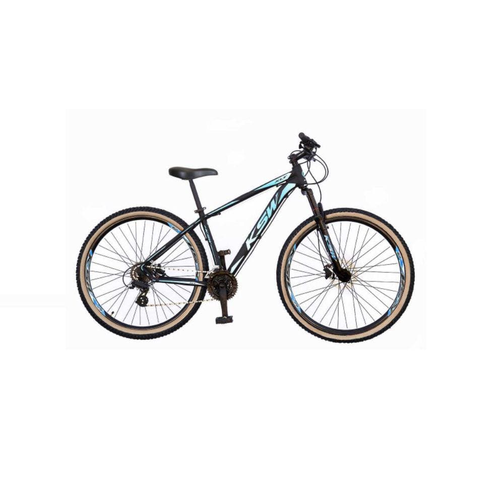  Bicicleta Aro 29 Ksw Xlt Alumínio 27v Freio a Disco Mecânico Garfo com Suspensão Pneu com Faixa Bege - Preto\Azul
