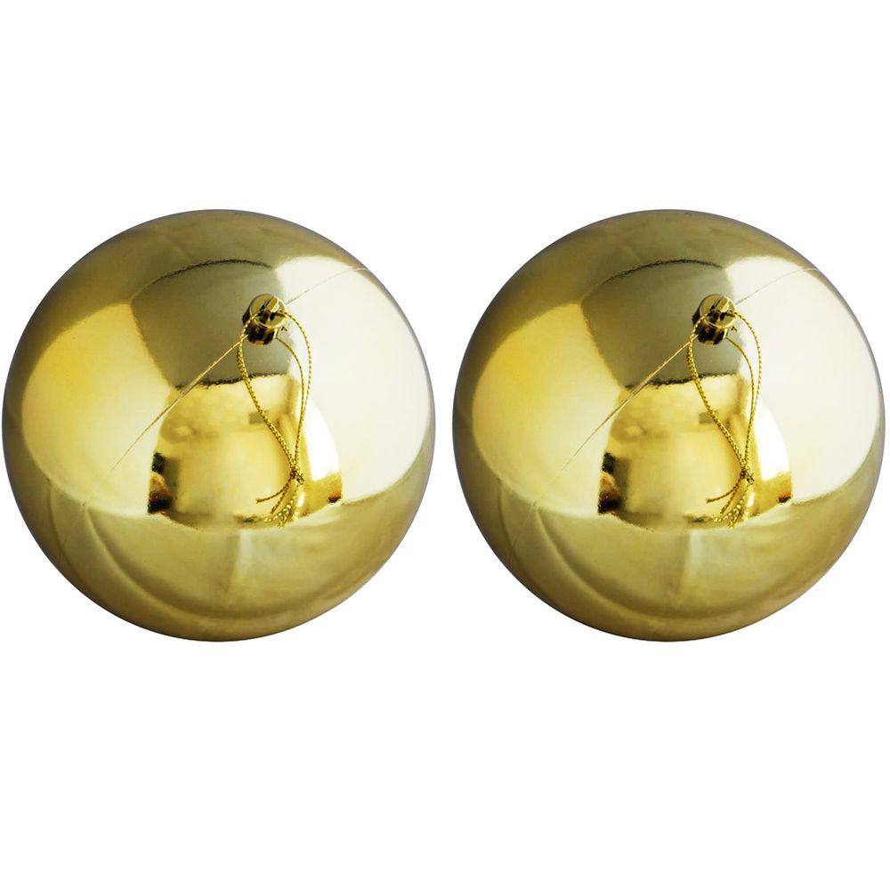 Kit 2 Bolas de Natal Dourado Brilhante Tradicional Grande 14cm - Magizi