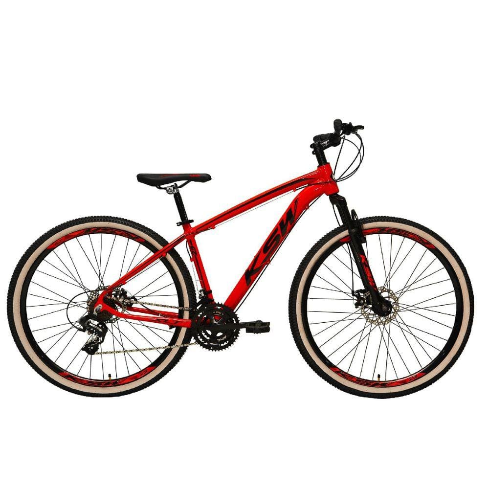 Bicicleta Aro 29 Ksw Xlt Alumínio 27v Freio a Disco Mecânico Garfo com Suspensão Pneu com Faixa Bege - Vermelho