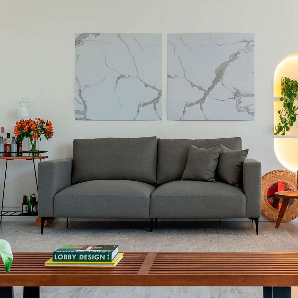 sofá na caixa ubbe linho grafite 200 cm