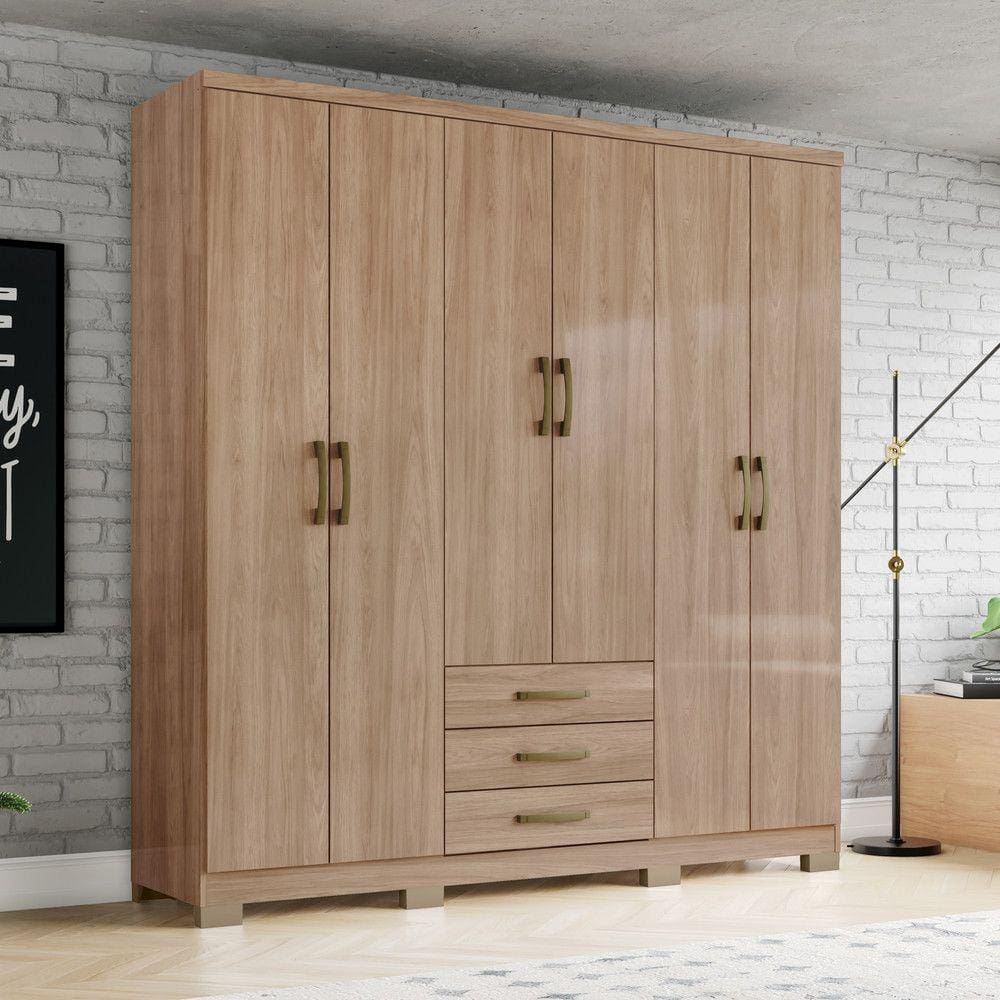 Guarda Roupa 6 Portas 3 Gavetas Caju Henn