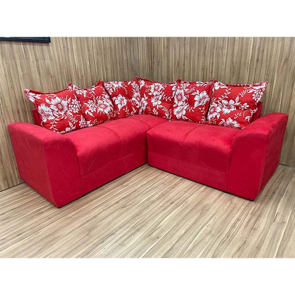 Sofá Canto Vermelho com Floral 608/16 Belo