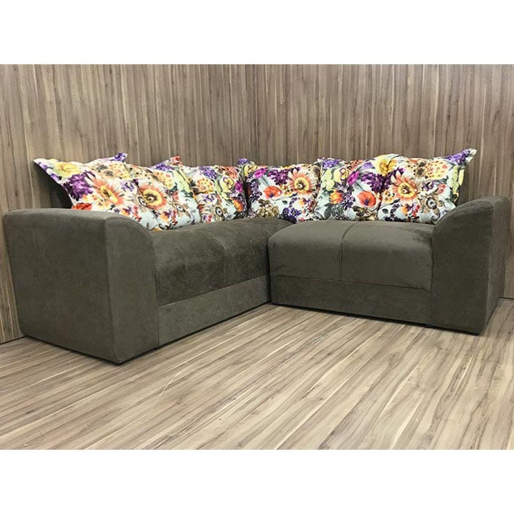 Sofá Canto Bege com Floral 607/42 Belo