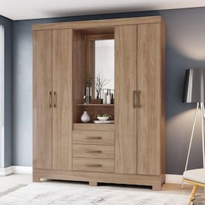 Guarda Roupa Casal 4 Portas com Espelho 3 Gavetas B24 Briz