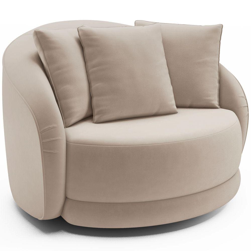 Poltrona Decorativa Para Sala de Estar Base Giratória Witta M03 Veludo Bege - Lyam Decor