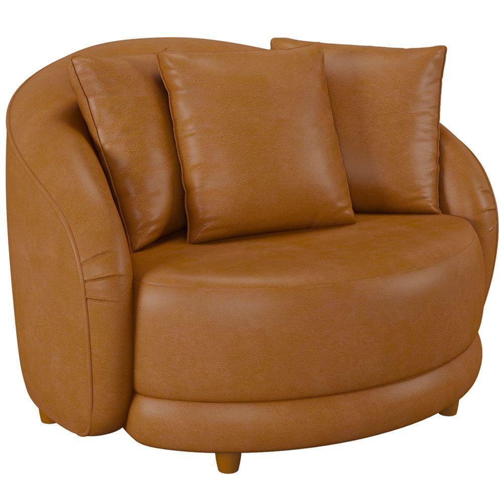 Poltrona Decorativa Para Sala de Estar Fixa Pés Madeira Witta M03 Couríssimo Whisky - Lyam Decor