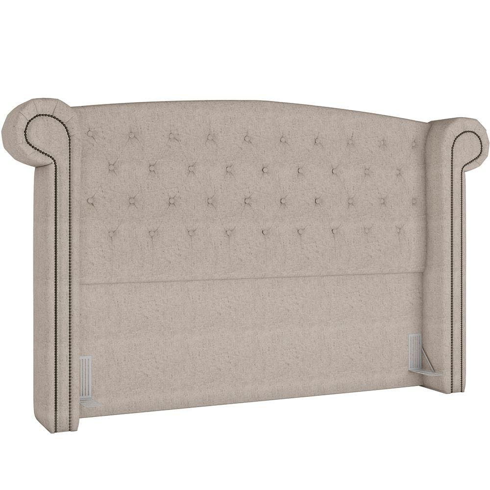 Cabeceira Cama Box King com Tachas 195 cm Sofia P05 Linho Cru - Lyam Decor