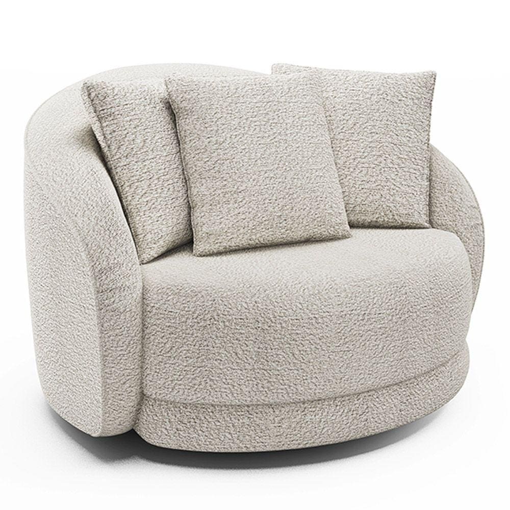 Poltrona Decorativa Para Sala de Estar Base Giratória Witta M03 Bouclê Branco - Lyam Decor
