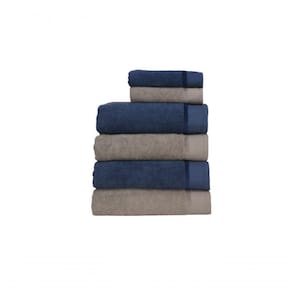 Jogo De Toalha Banhão 6 Peças Eleganz - 4 Banhão E 2 Rosto Azul Noite E Gris