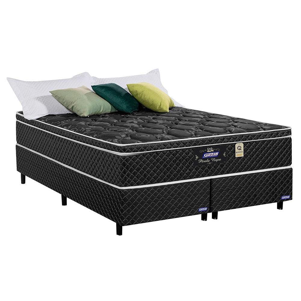 Base Box Com Colchão Gazin 158 X 188 X 71 Queen Size Pérola Negra Molas Ensacadas - Preto