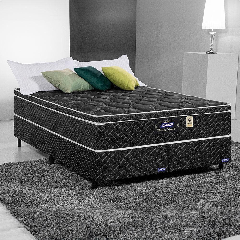 Cama Box de Molas Queen Size Gazin 158 X 198 X 71 Pérola Negra - Preto